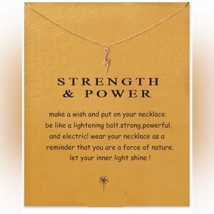 NWT strength and power lightening bolt gold necklace